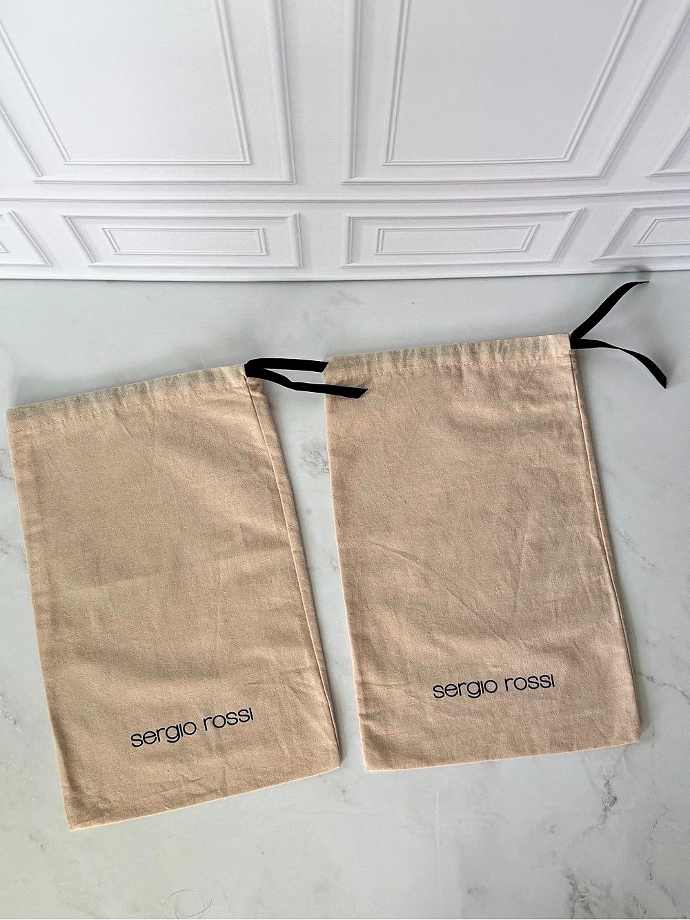 Sergio Rossi Shoe Dust Bags Set of 2 Beige Drawstring Logo SR1 9x14